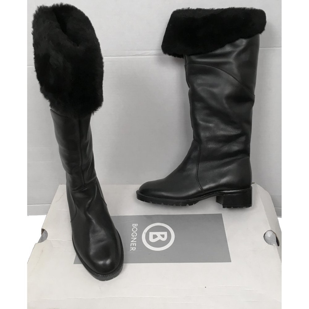 NEW Bogner Tall Leather Shearling Boots! US 7 Black Made in Canada